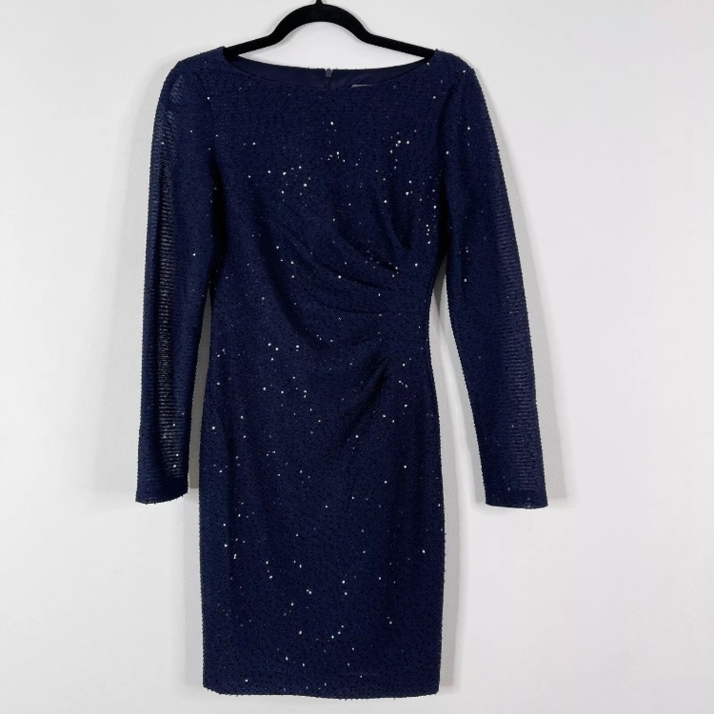 Vince Camuto Navy Sequin Sheath Cocktail Dress